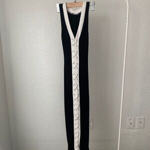 Lace up black and white midi knit dress